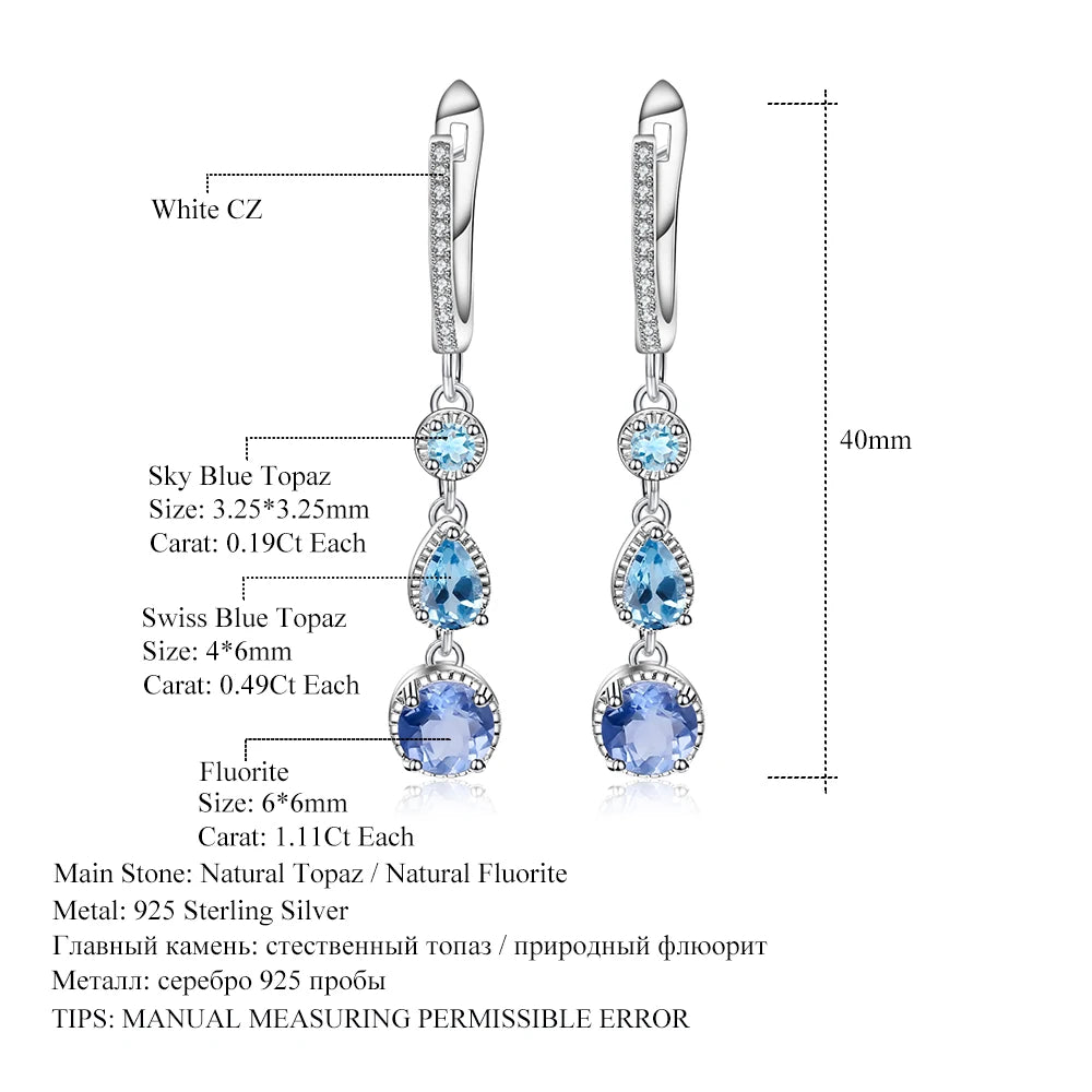 GEM'S BALLET Natural Color-Change Fluorite Mix Gemstone Drop Earrings 100% Genuine 925 sterling silver Fine Jewelry For Women