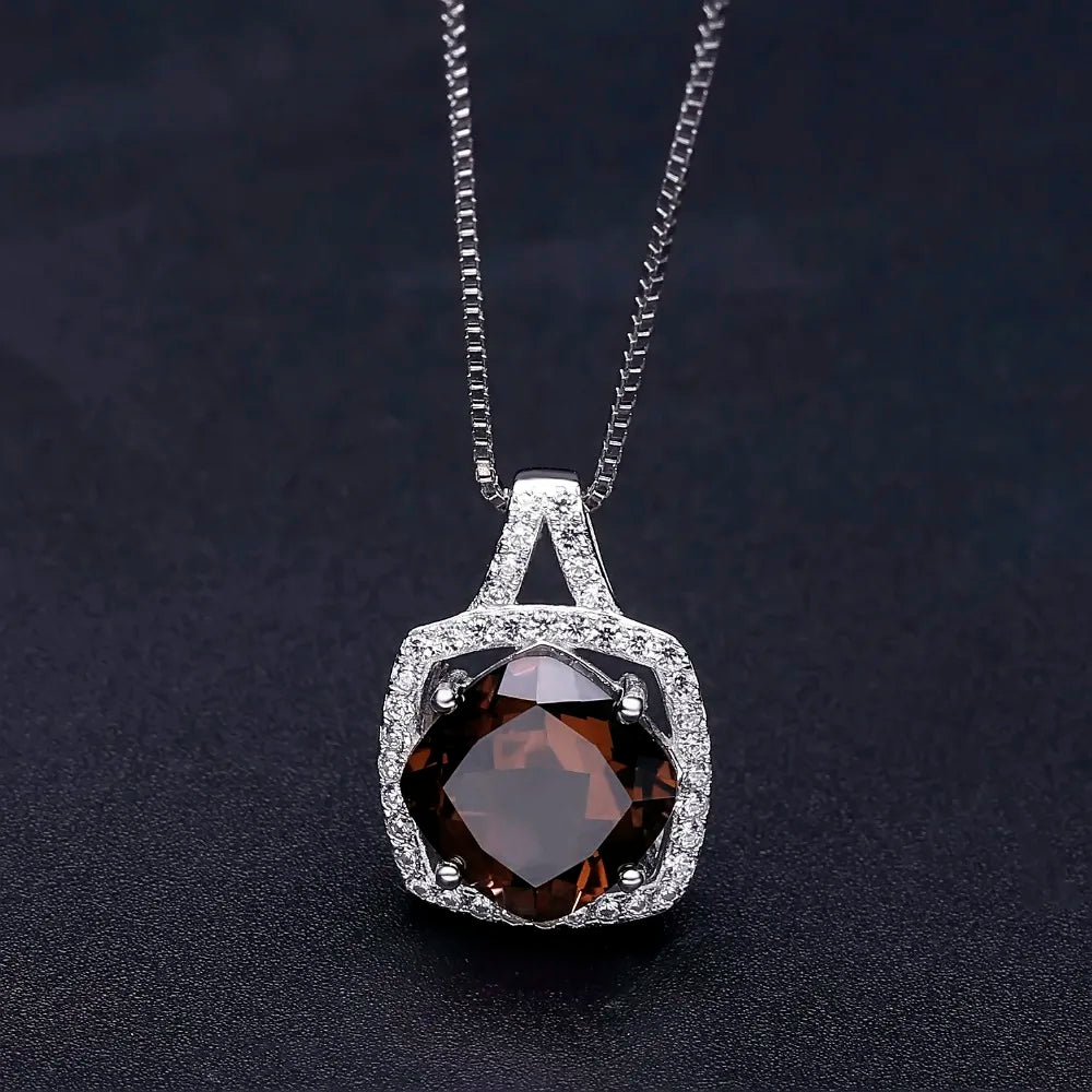 GEM'S BALLET Round Natural Smoky Quartz Pendant Necklace Genuine 925 Sterling Silver For Women Fashion Fine Jewelry Accessories