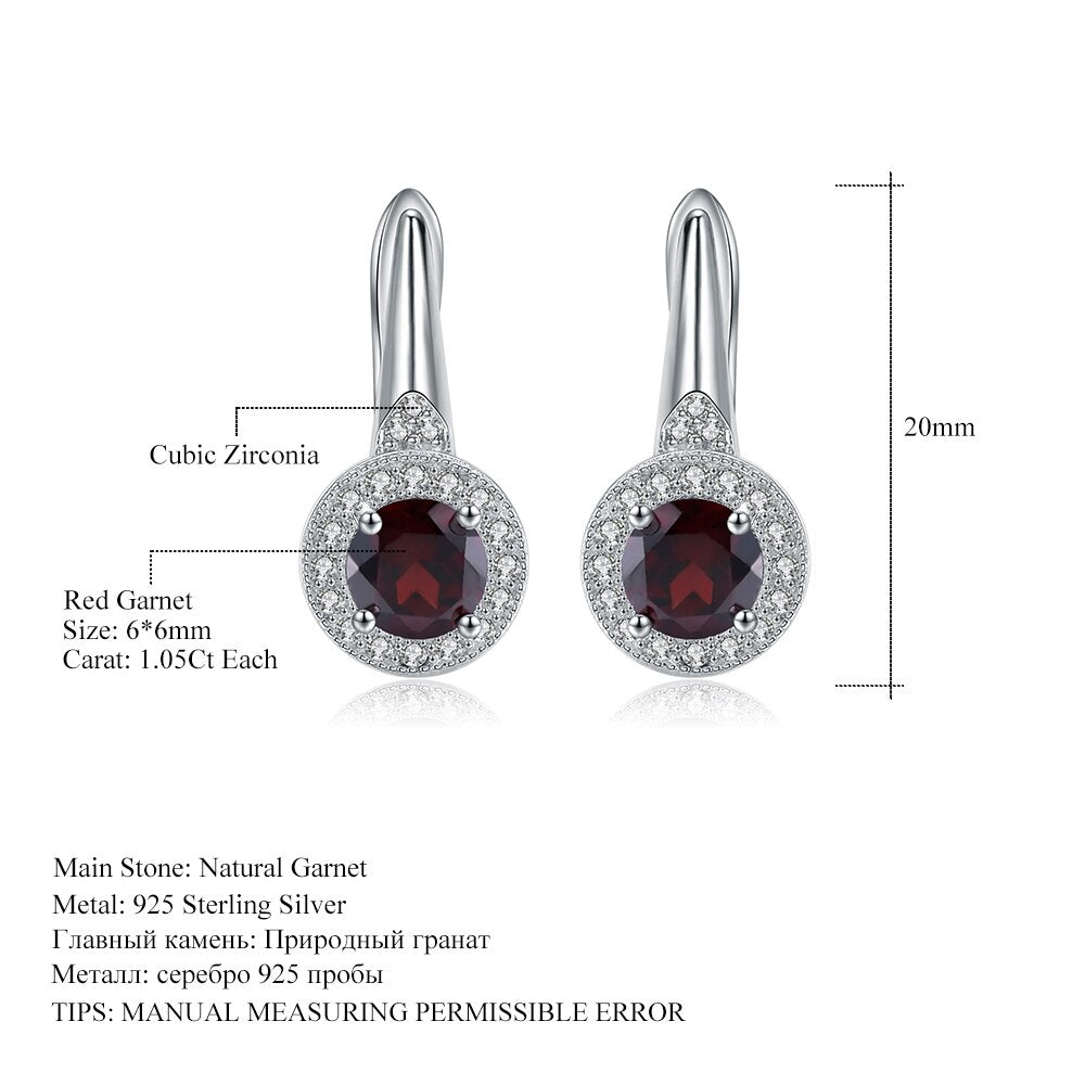 GEM&#39;S BALLET 2.10Ct Natural Red Garnet Gemstone Earrings 925 Sterling Silver Halo Illusion Stud Earrings for Women Fine Jewelry