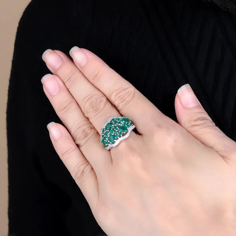 Gem's Ballet 4.77Ct Natural Green Agate Gemstone Vintage Rings Solid 925 Sterling Silver Fine Jewelry For Women Elegant Gift