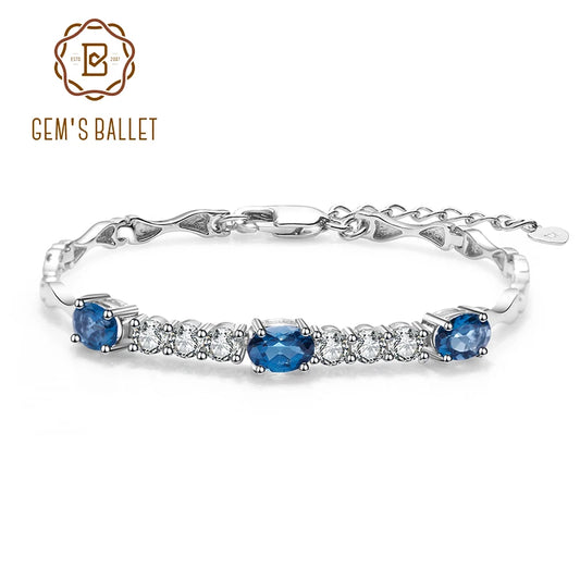 GEM'S BALLET Natural London Blue Topaz Bracelet 925 Sterling Silver Gemstone Bracelets&bangles For Women Fine Jewelry CHINA