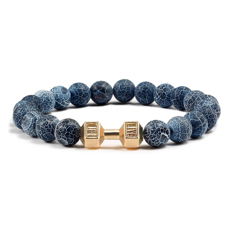 Black Weathered  Wristband Adjustable Barcelets For Women Men Beads Bracelet Dumbbell Mens Fashion Yoga Jewelry Original Bangles