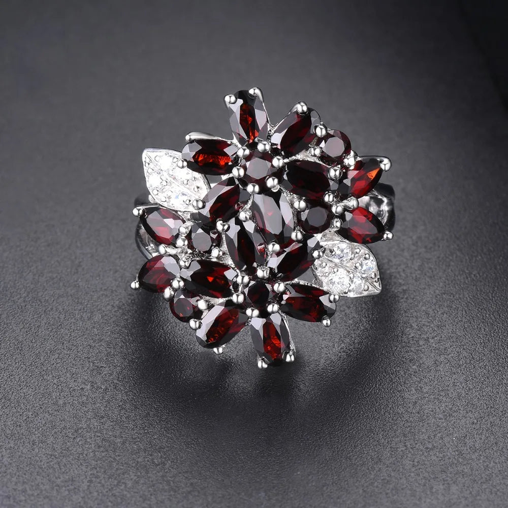 Hutang 5.26ct Cluster Garnet Women's Ring Solid 925 Sterling Silver Natural Red Gemstone Rings Fine Elegant Jewelry for Gift