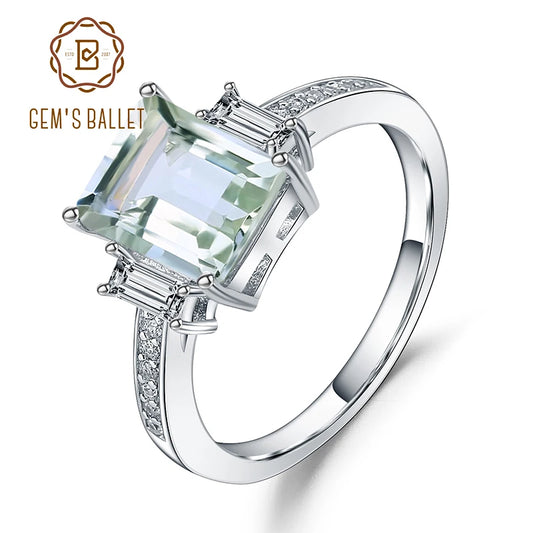 Gem's Ballet 4.1Ct Natural Green Amethyst Wedding Ring 925 Silver 585 14K 10K 18K Gold Prasiolite Rings For Women Fine Jewelry