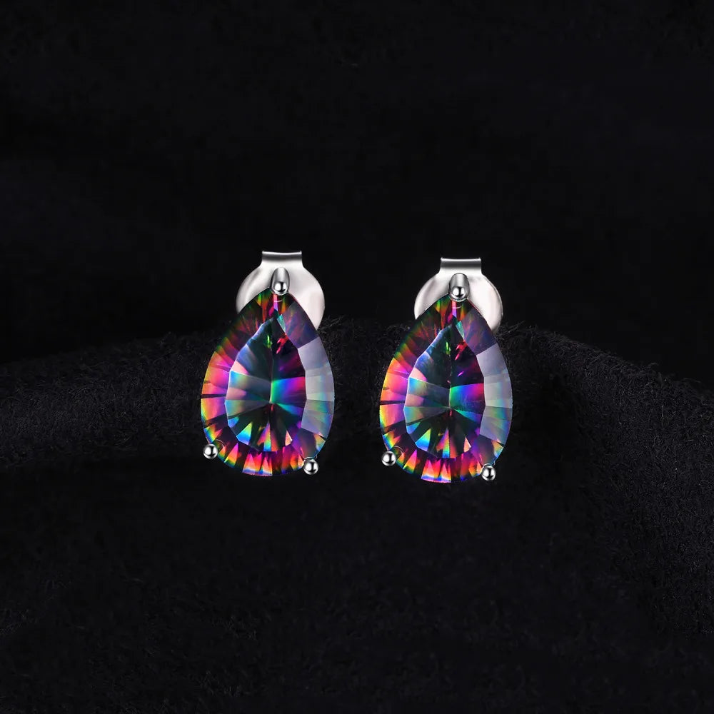 JewelryPalace Natural Rainbow Mystic Quartz 925 Sterling Silver Earring for Women Fashion Jewelry Trendy Gift New Arrival