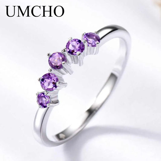 UMCHO Natural African Amethyst Rings for Women Solid 925 Sterling Silver Stacking Ring Engagement Wedding Gemstone Jewelry