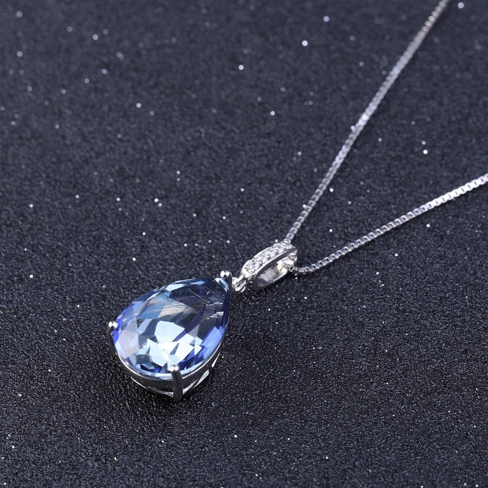 GEM&#39;S BALLET 10.68Ct Natural Iolite Blue Mystic Quartz Water Drop Pendant Necklace 925 Sterling Silver Fine Jewelry for Women