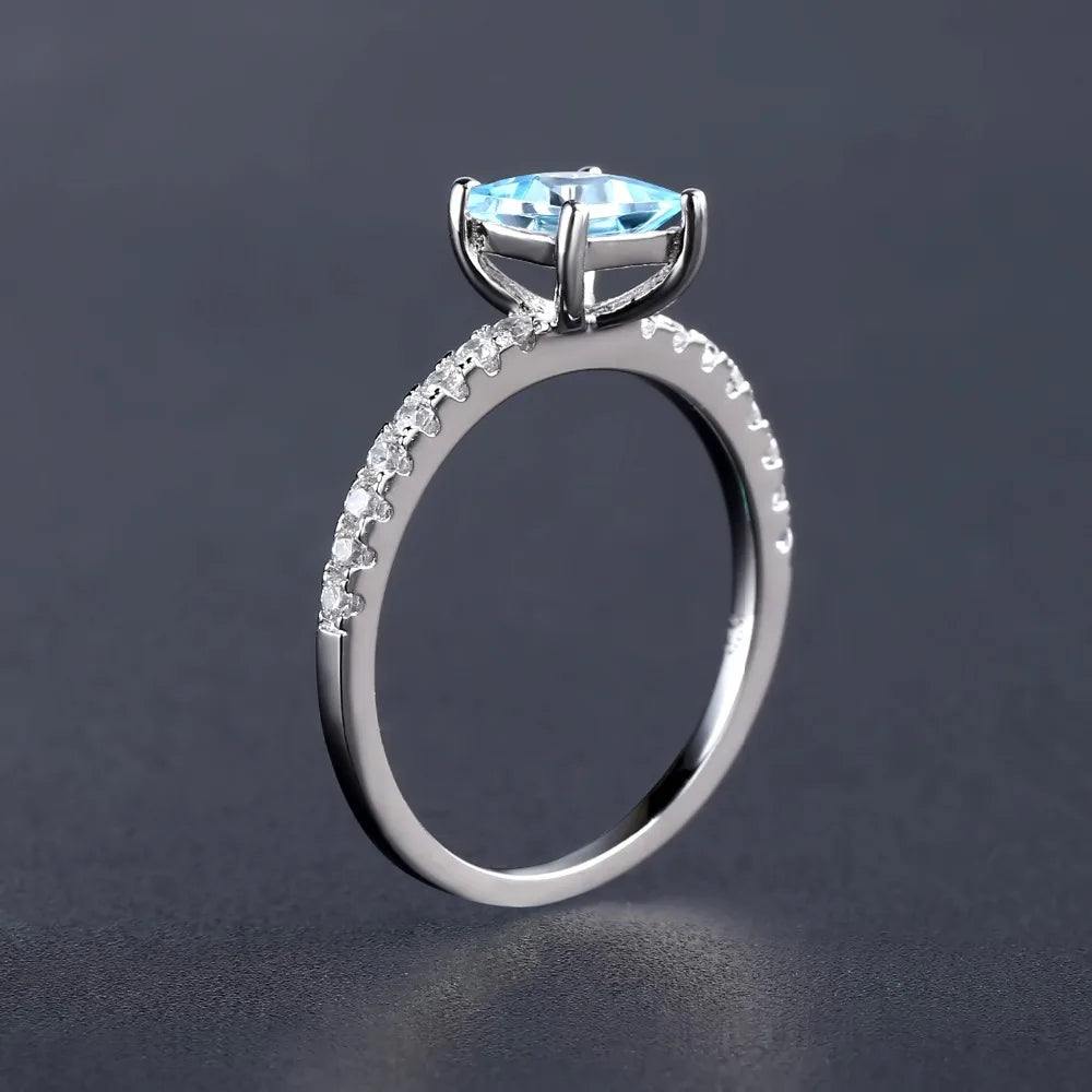 Gem's Ballet 1.49Ct Square Natural Sky Blue Topaz Gemstone Ring 925 Sterling Silver Solitaire Engagement Classic Rings For Women