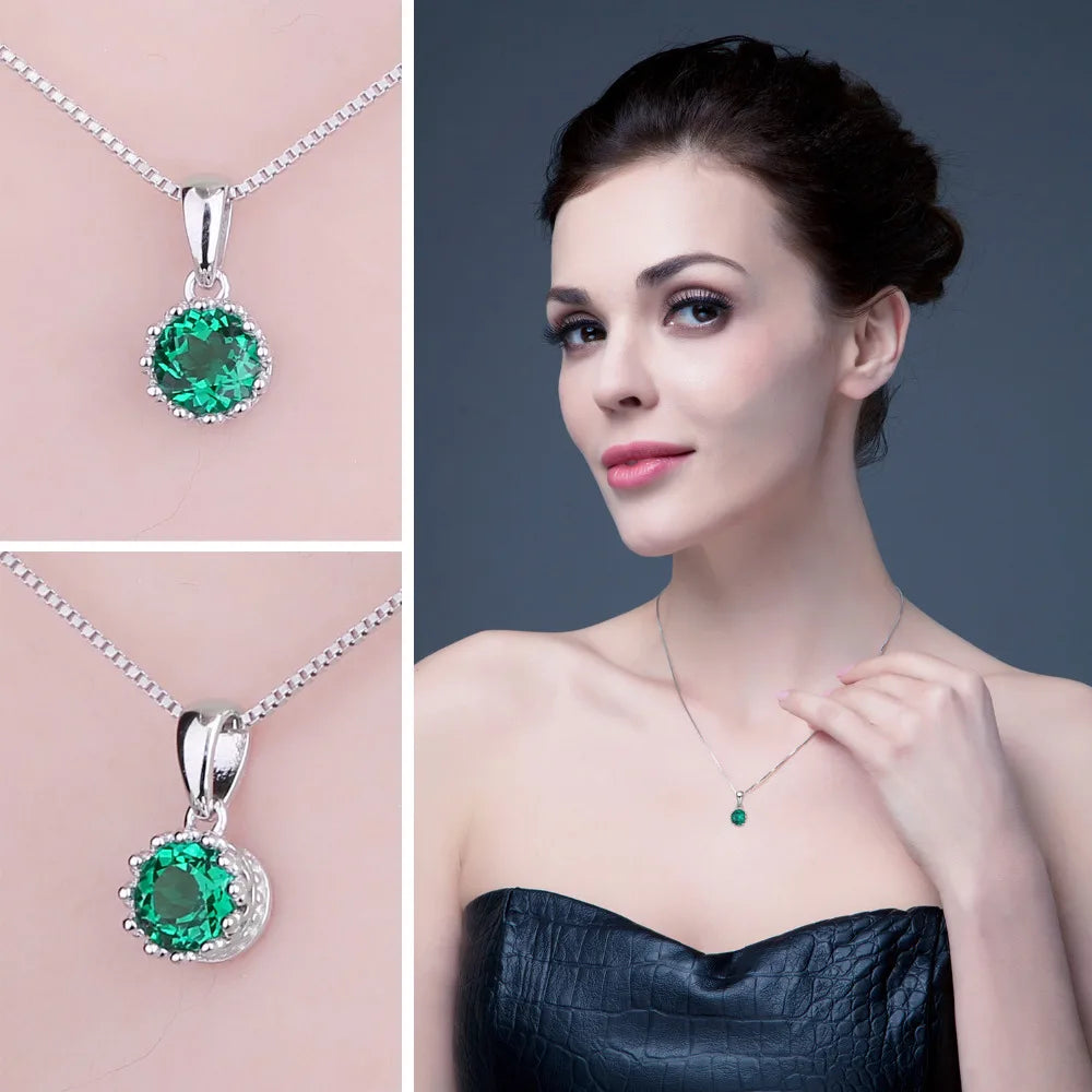 JewelryPalace Round Simulated Nano Emerald 925 Sterling Silver Pendant Necklace for Women Fashion Gemstone Jewelry Without Chain