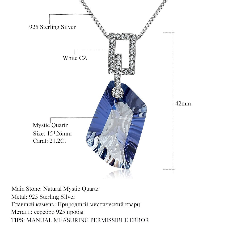 GEM&#39;S BALLET 21.20Ct Natural Iolite Blue Mystic Quartz Gemstone Pendant Necklace 925 Sterling Silver Fine Jewelry for Women