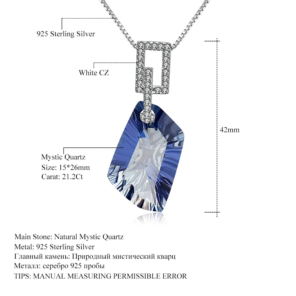 GEM'S BALLET 21.20Ct Natural Iolite Blue Mystic Quartz Gemstone Pendant Necklace 925 Sterling Silver Fine Jewelry for Women