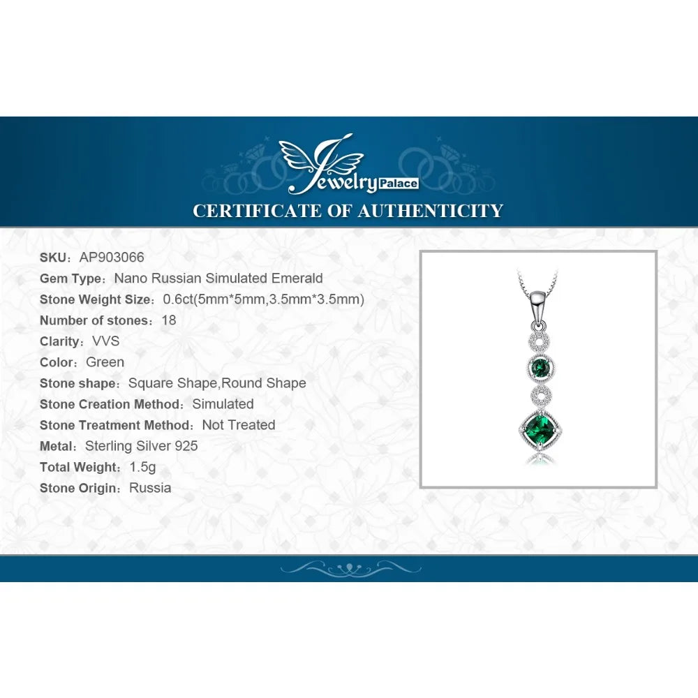 JewelryPalace Created Nano Emerald 925 Sterling Silver Pendant Necklace for Woman Fashion Jewelry Trendy Party Gift No Chain