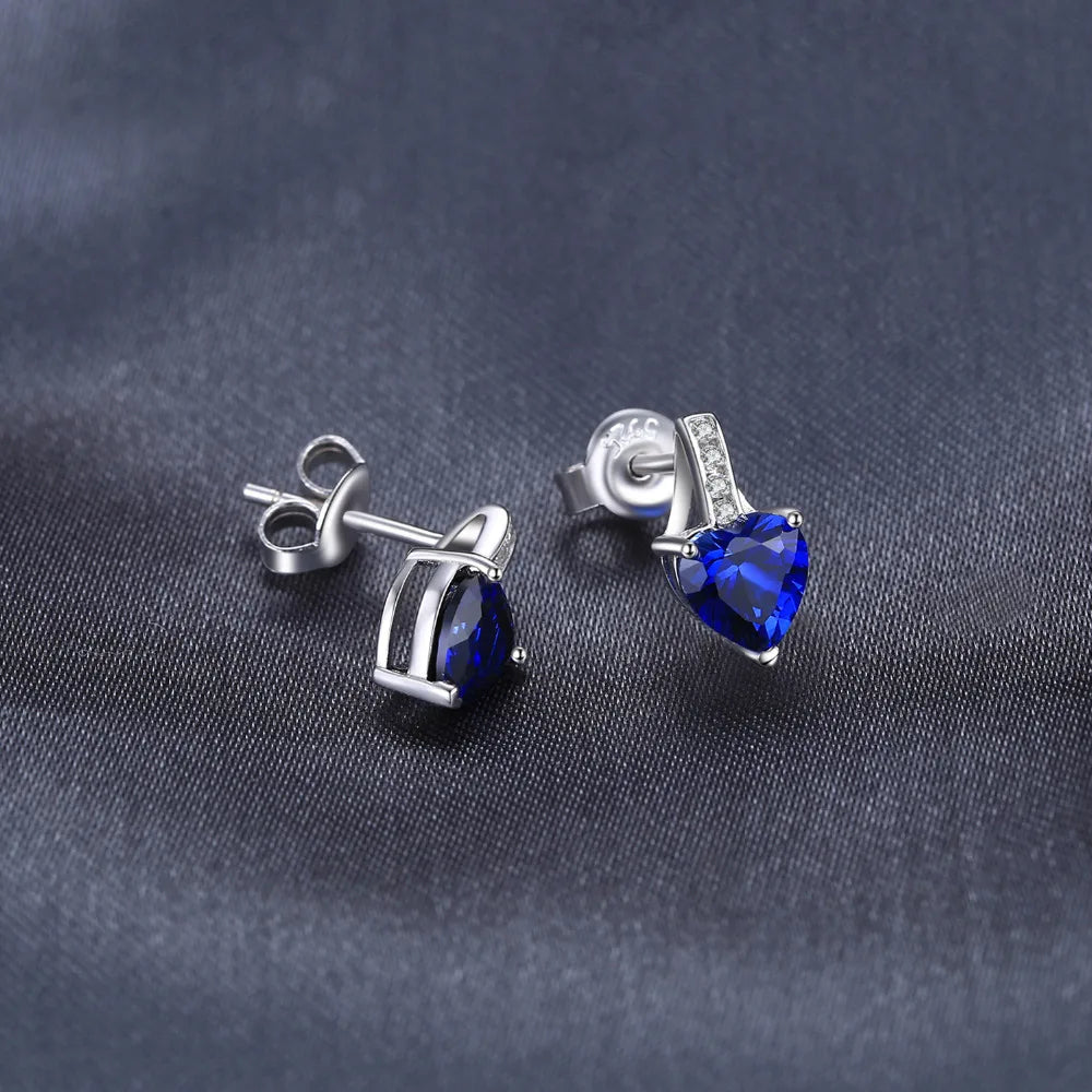 JewelryPalace Love Heart 2.1ct Created Blue Sapphire 925 Sterling Silver Stud Earrings for Woman Fine Jewelry Anniversary Gift