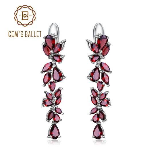 GEM'S BALLET 20.35Ct Natural Red Garnet Earrings 925 Sterling Sliver Leaves Branches Drop Earrings For Women Engagement Jewelry