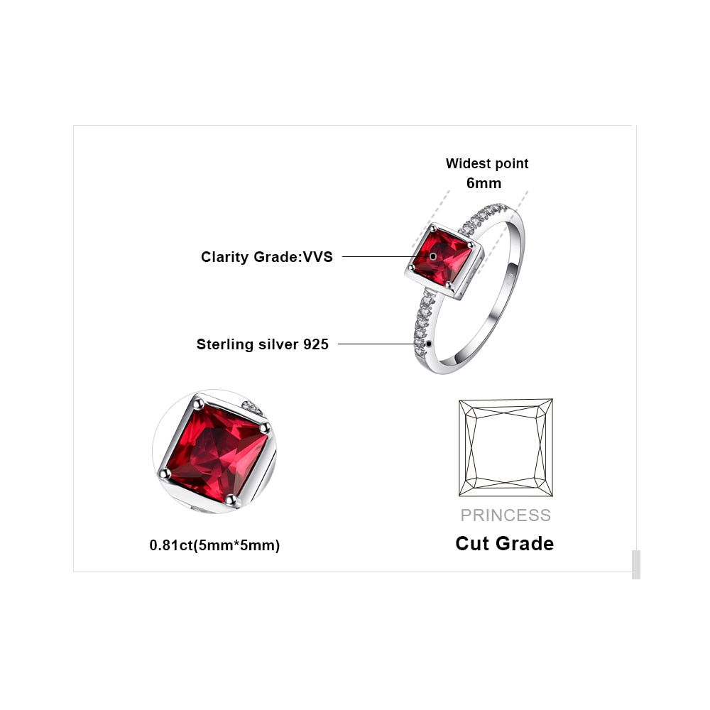 JewelryPalace Created Red Ruby 925 Sterling Silver Wedding Engagement Solitaire Ring for Women Fashion Fine Jewelry Trendy Gift