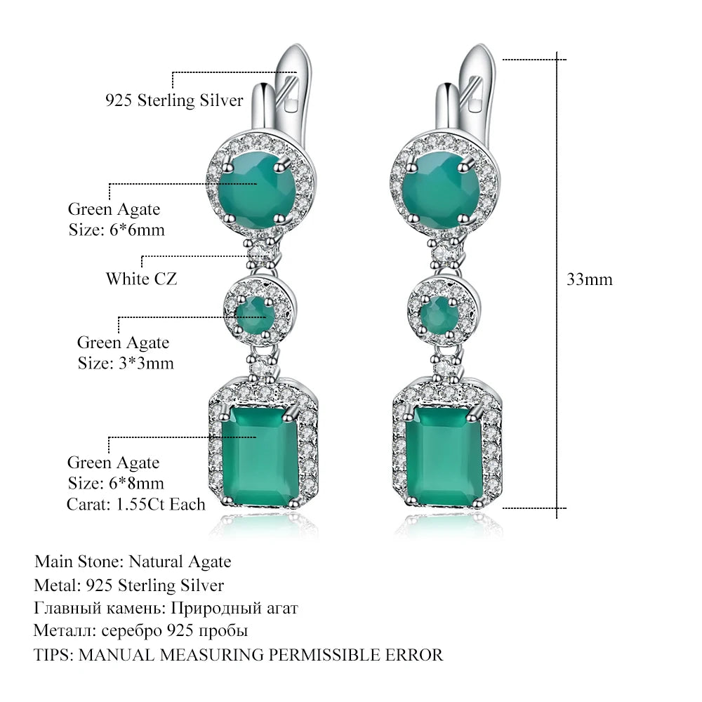 Gem's Ballet 4.96Ct Natural Green Agate Drop Earrings 925 Sterling Silver Vintage Earrings For Women Wedding Fine Jewelry