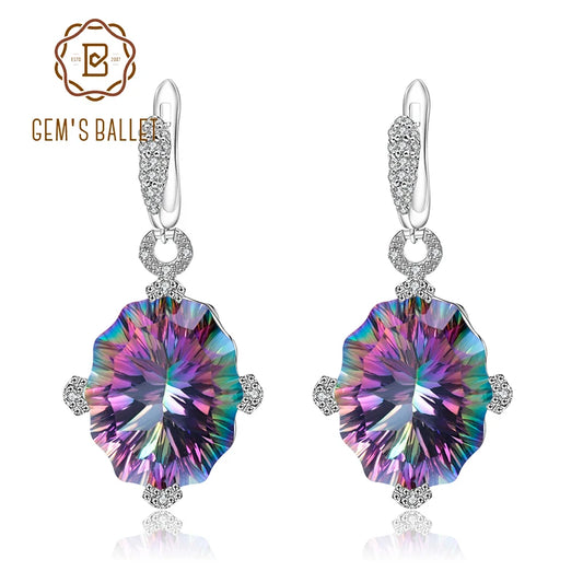 GEM'S BALLET 48.42Ct Natural Rainbow Mystic Quartz Earrings 925 Sterling Silver Vintage Drop Earrings For Women Fine Jewelry CHINA