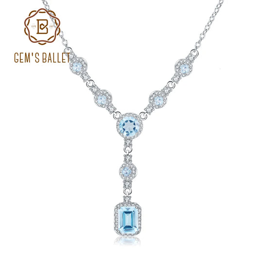 GEM'S BALLET Luxury 3.77Ct Natural Sky Blue Topaz Gemstone 925 Sterling Silver Pendant Necklace for Women Wedding Fine Jewelry