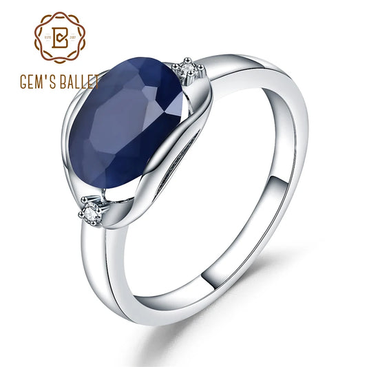 GEM'S BALLET AU750 585 14K 10K 18K Gold 925 Silver Engagement Rings 3.24Ct Natural Blue Sapphire Gemstone Ring for Women