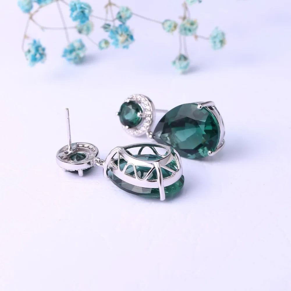 GEM'S BALLET Classic 22.98Ct Green Nano Emerald Drop Earrings Solid 925 Sterling Silver Earring Fine Jewelry For Women