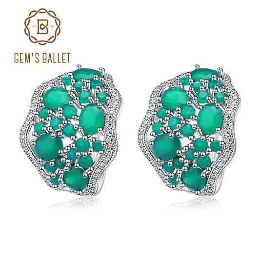 Gem's Ballet 9.54Ct Natural Green Agate Vintage Earrings 925 Sterling Silver Gemstone Stud Earrings For Women Fine Jewelry CHINA