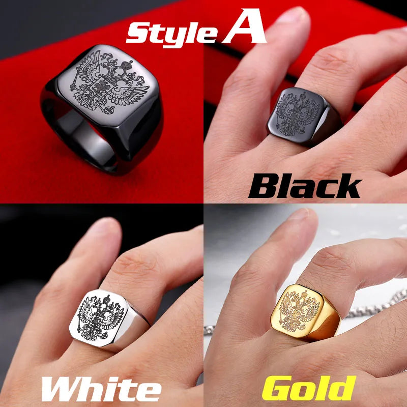 Beier Polished Stainless Steel ring Band Biker Men's ring a coat of arms of the Russian Signet Ring Fashion Jewelry