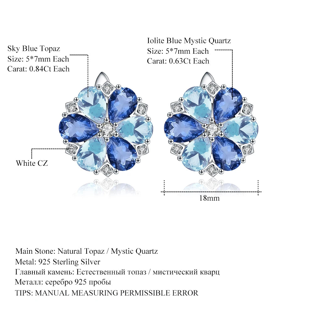 GEM'S BALLET Natural Sky Blue Topaz Earrings 925 Sterling Silver Mystic Quartz Vintage Flower Stud Earrings For Women Jewelry