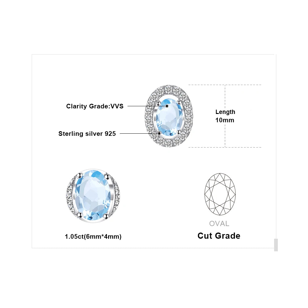 JewelryPalace Oval 1ct Natural Sky Blue Topaz 925 Sterling Silver Stud Earrings for Women Fashion Gemstone Jewelry Party Gifts