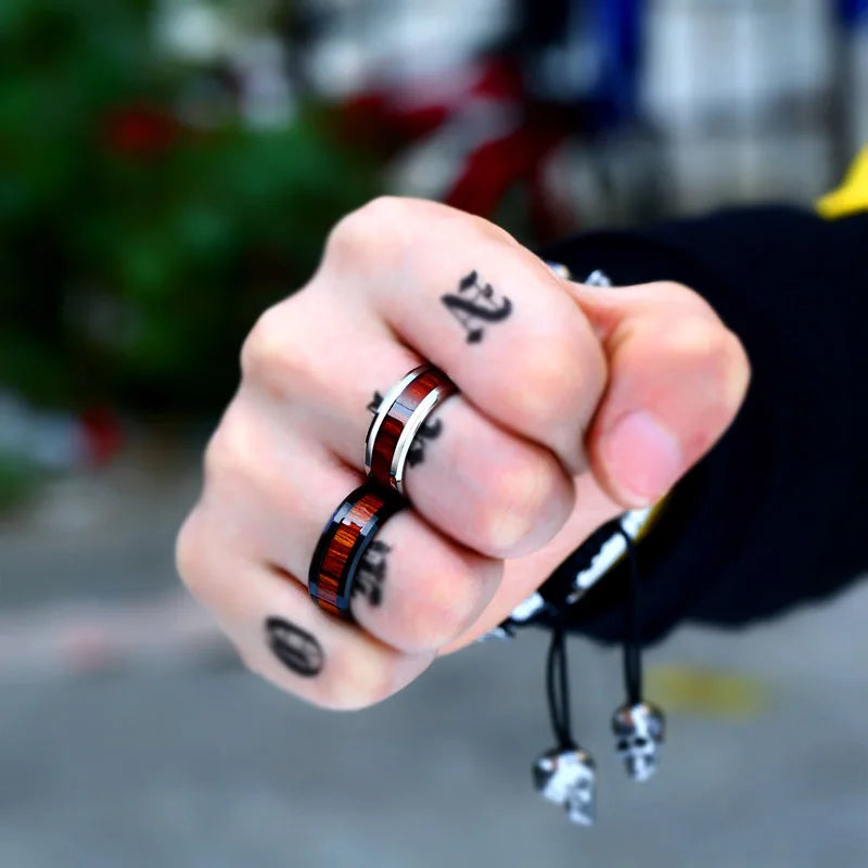 Beier 316L Stainless Steel minimalist red wood men and women wedding ring carve dragon pattern high quality jewelry LLBR-R077R