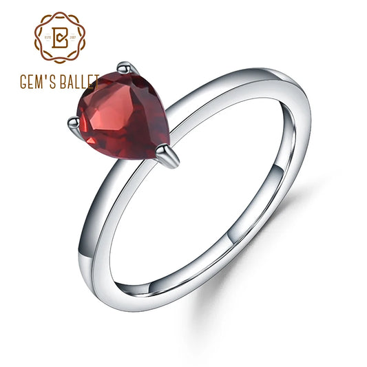 Gem's Ballet 1.36Ct Natural Red Garnet Blue Topaz Water Drop Gemstone Rings 925 Sterling Silver Trendy Ring For Women Gift Fine Jewelry