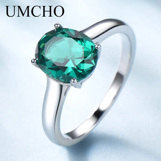 UMCHO Luxury Nano Emerald Engagement Jewelry Rings for Women Genuine 925 Sterling Silver Oval Gemstone Wedding Ring Fine Jewelry