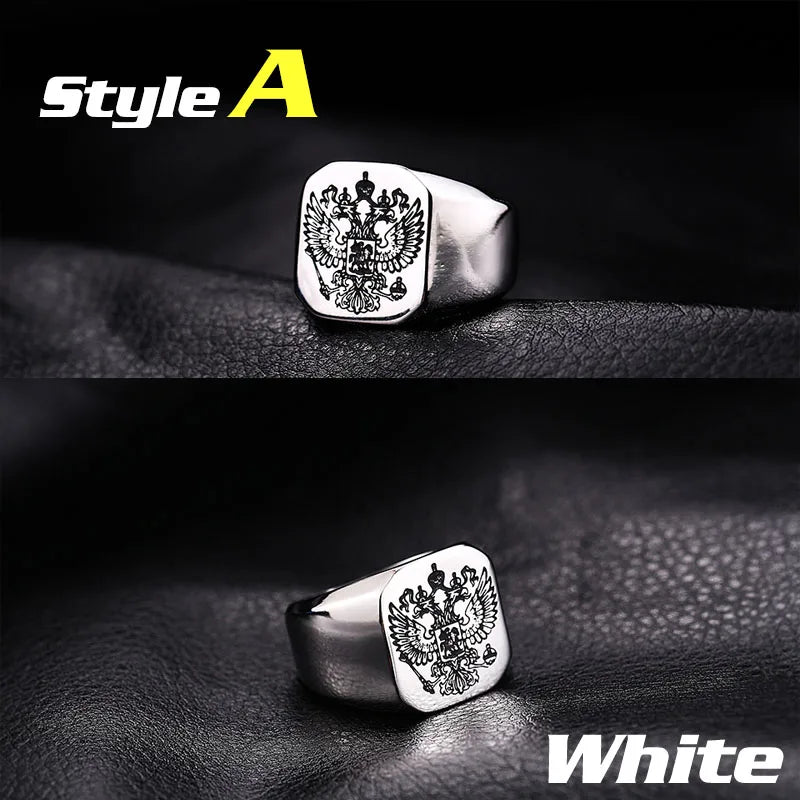 Beier Polished Stainless Steel ring Band Biker Men's ring a coat of arms of the Russian Signet Ring Fashion Jewelry