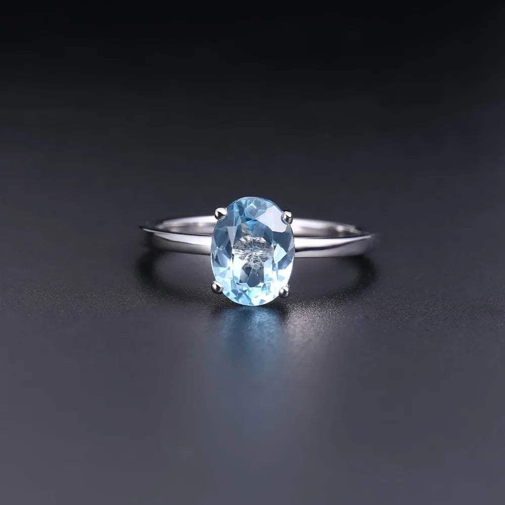 Gem's Ballet 2.36Ct Oval Natural Sky Blue Topaz Gemstone Ring Pure 925 Sterling Silver Classic Engagement Brand Ring For Women