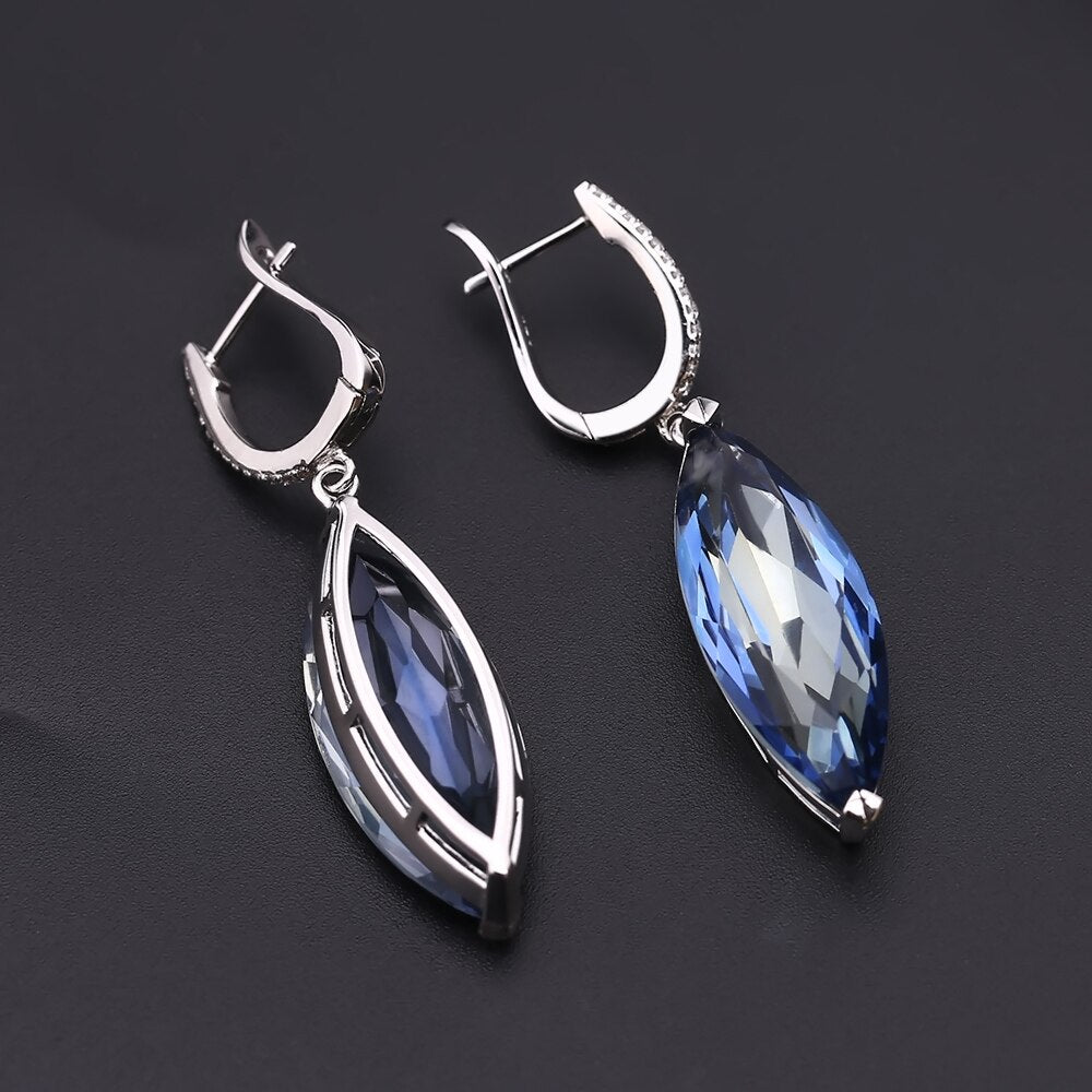 Gem&#39;s Ballet 22.9Ct Marquise Natural Iolite Blue Mystic Quartz Drop Earrings 925 Sterling Silver Earrings For Women Fine Jewelry