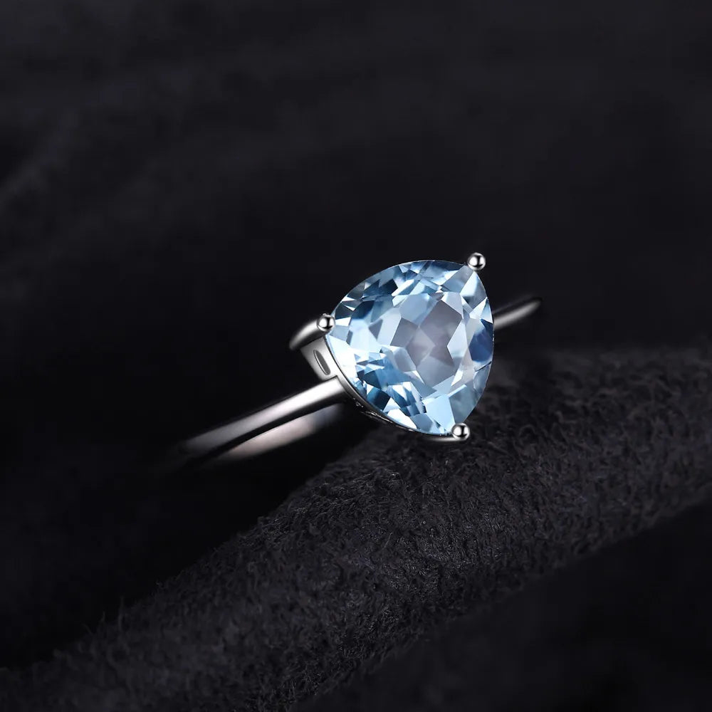 JewelryPalace 1.5ct Natural Blue Topaz 925 Sterling Silver Solitaire Ring for Woman Triangle Gemstone Jewelry Anniversary Gift