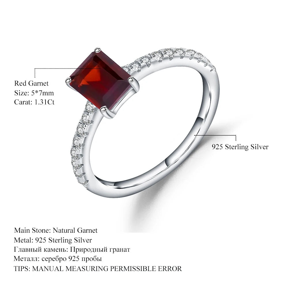 Gem's Ballet Fashion 1.31Ct Emerlad Cut Natural Red Garnet Women's Ring 925 Sterling Silver Gemstone Rings Fine Jewelry