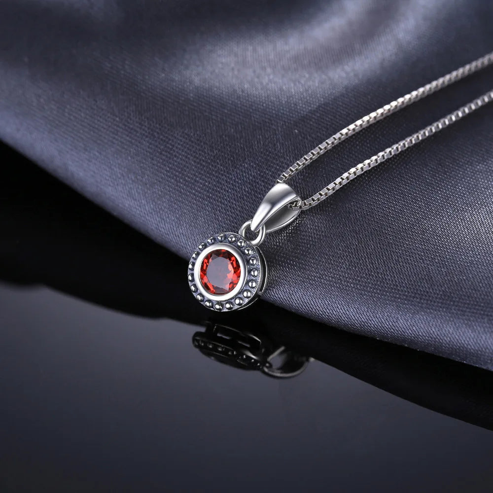 JewelryPalace Vintage 5mm Genuine Garnet 925 Sterling Silver Pendant Necklace for Women Fashion Gemstone Jewelry Without Chain