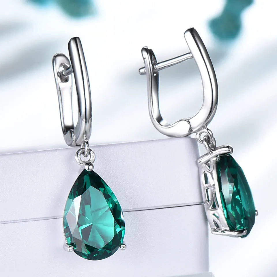 UMCHO Created Green Emerald Gemstone Clip Earrings for Women Solid 925 Sterling Silver Anniversary Wedding Party Gifts Jewelry