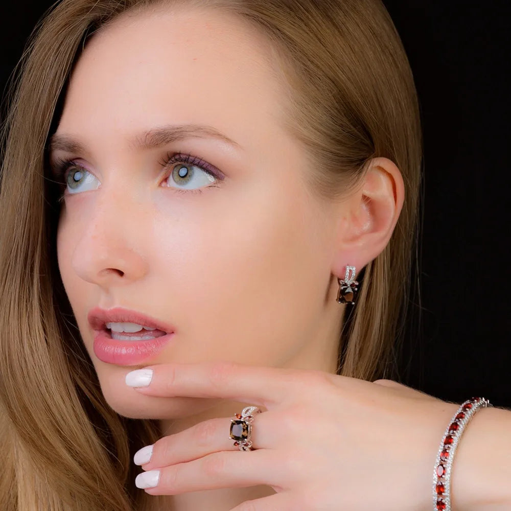 GEM'S BALLET 2.2ct Smoky Quartz Genuine 925 Sterling Silver Natural Gemstone Clip Earrings For Women Wedding Engagement jewelry