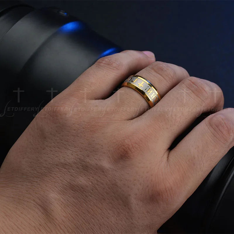 Letdiffery Religious Russian Ring Stainless Steel Russian Jesus Cross Ring GOD SAVE US Amulet Ring for Men Women Cross Jewelry