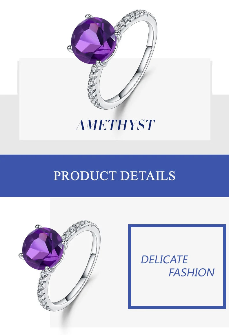 Gem's Ballet Purple Vintage Wedding Rings For Women Fine Jewelry 2.66Ct Natural Amethyst Gemstone Ring 925 Sterling Silver