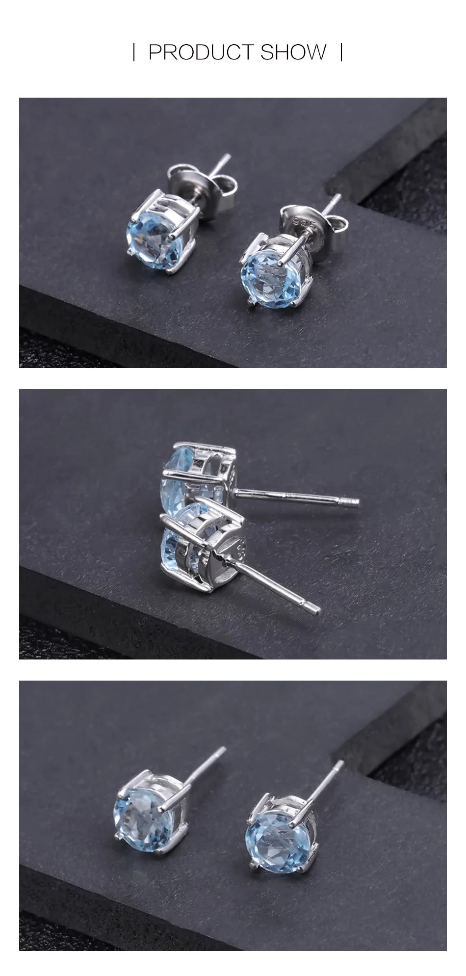 Gem's Ballet 6mm 2.11Ct Round Natural Sky Blue Topaz Gemstone Stud Earrings 925 Silver 585 14K 10K 18K Gold Earrings For Women