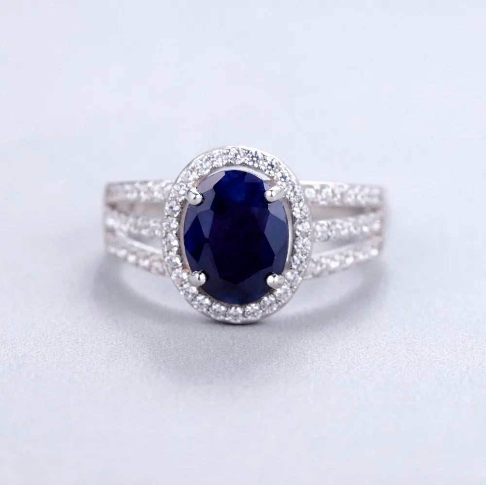 Ring Gem's Ballet Natural Oval Blue Sapphire Rings Solid 585 14K 10K 18K Gold 925 Silver Gemstone Cocktail Ring For Women