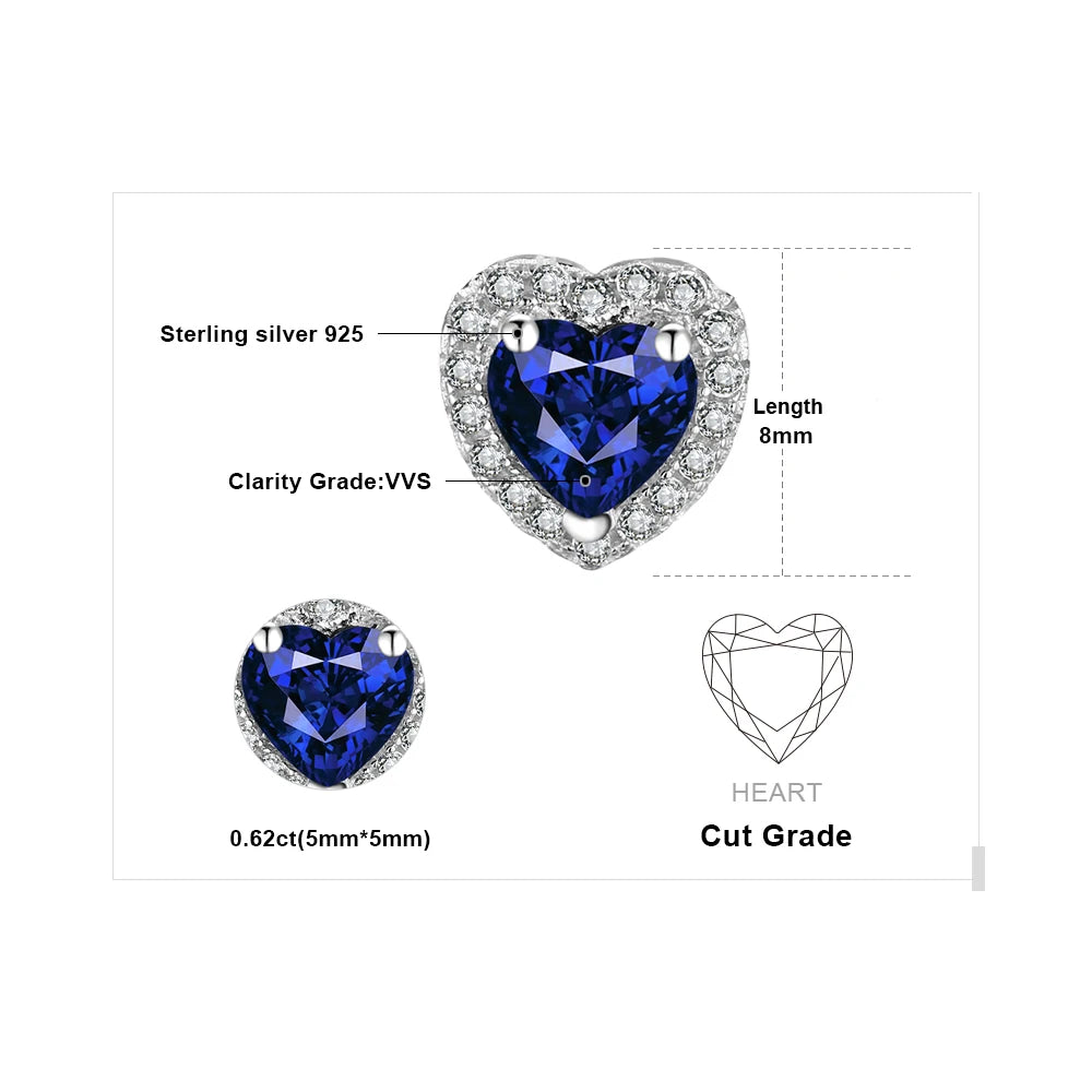 JewelryPalace Heart Created Blue Sapphire 925 Sterling Silver Pendant Necklace for Woman Gemstone Fine Jewelry Fashion Gift 45cm