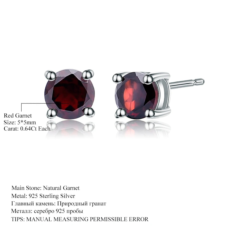Gem's Ballet 5mm 1.28Ct Round Natural Red Garnet Gemstone Stud Earrings Genuine 925 Sterling Silver Fashion Jewelry for Women