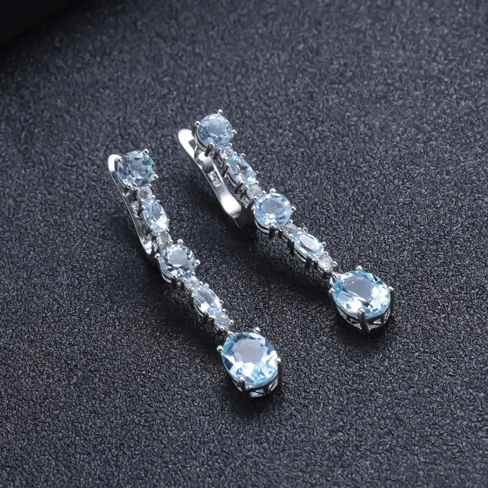 GEM'S BALLET 8.73Ct Natural Sky Blue Topaz Gemstone Drop Earrings 925 Sterling Silver Wedding Earrings for Women Fine Jewelry