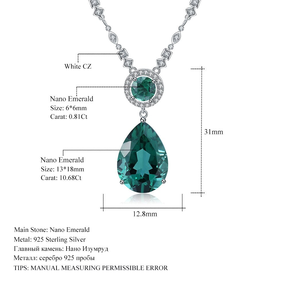 GEM&#39;S BALLET Luxury 11.49Ct Nano Green Amethyst Vintage Pendant For Women 925 Sterling Silver Water Drop Necklace Fine Jewelry