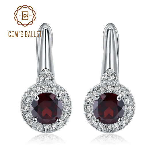 GEM'S BALLET 2.10Ct Natural Red Garnet Gemstone Earrings 925 Sterling Silver Halo Illusion Stud Earrings for Women Fine Jewelry CHINA
