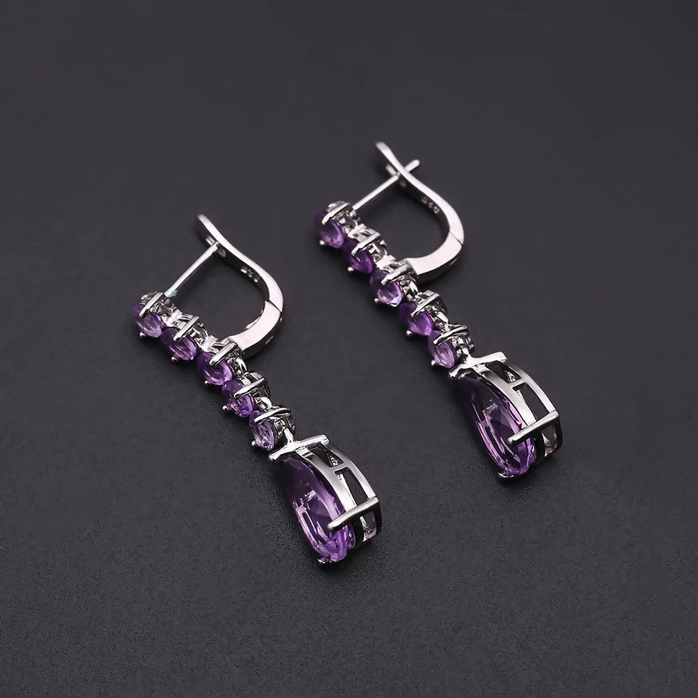 Gem's Ballet 8.91Ct Natural Amethyst Vintage Long Earrings 925 Sterling Silver Gemstone Drop Earrings For Women Fine Jewelry