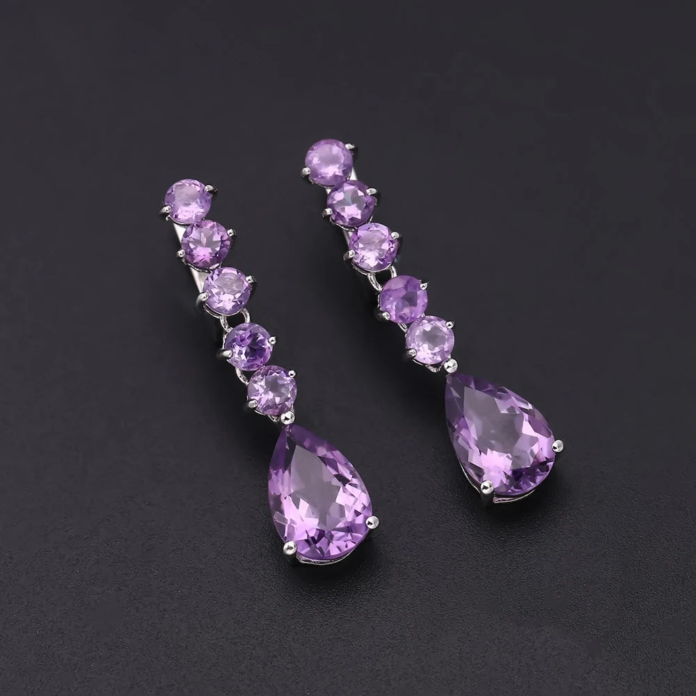 Gem's Ballet 8.91Ct Natural Amethyst Vintage Long Earrings 925 Sterling Silver Gemstone Drop Earrings For Women Fine Jewelry